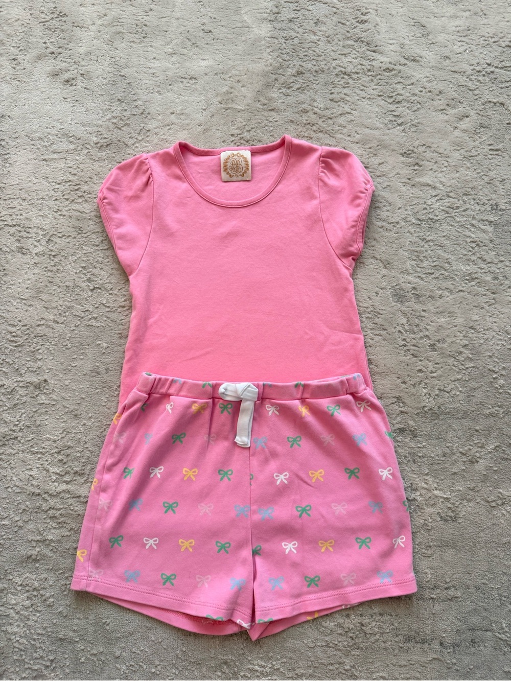 The Beaufort Bonnet Company Pink Short Pajama Set with Multicolor Bow Print
